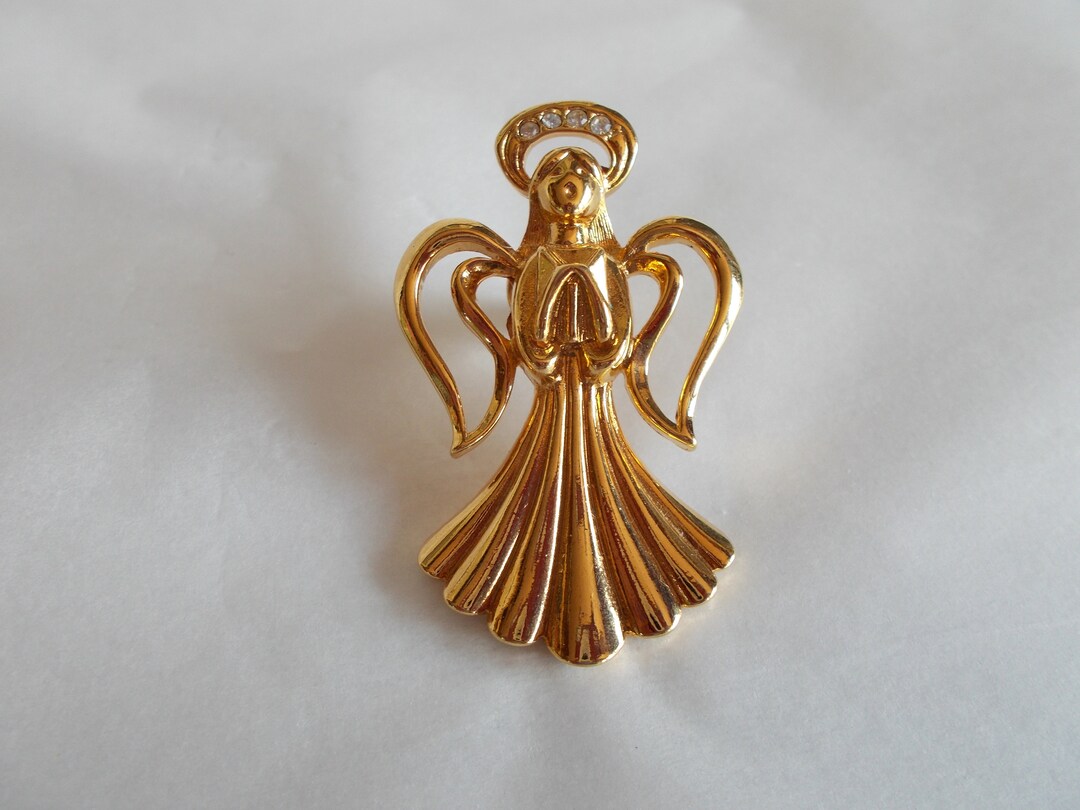 Vintage Gold Tone Angel Push Back Pin Etsy
