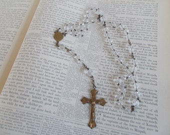 Vintage Clear Faceted   Glass Bead Rosary