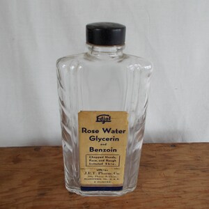 Antique Rose Water Glycerin And Benzoin Glass Bottle