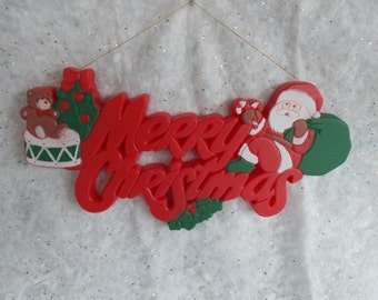 Vintage Merry Christmas  Plastic Hanging Plaque