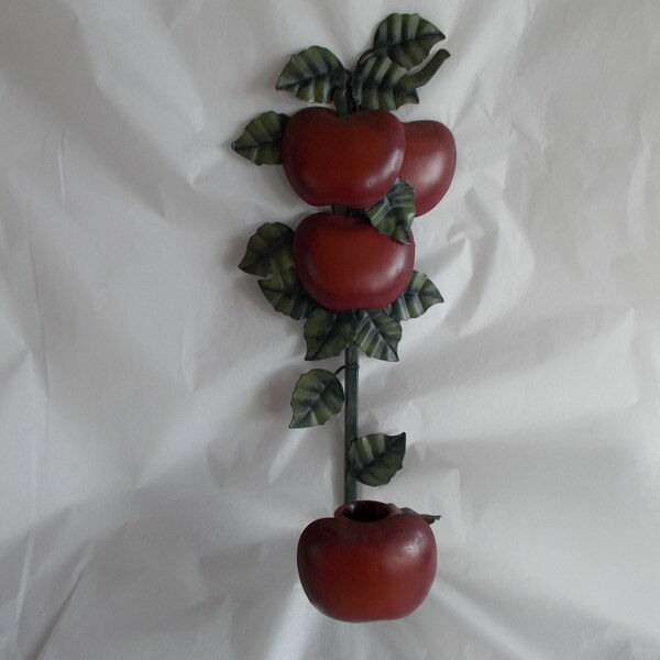 Vintage Rustic  Metal Apple Wall Hanging Candlestick Holder