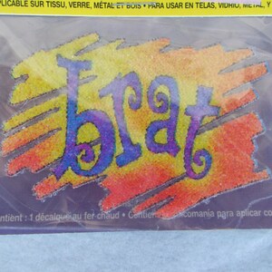 Vintage 2001 Small 3 x 2  Beaded Iron-On Brat Transfer For Crafts // 1