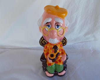Vintage Large Older Man With A Pipe Plastic Bank Made In Hong Kong