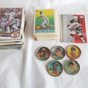 Vintage  100+ Sport Cards And 5 Metal Baseball Pins