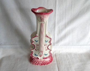 Vintage Ceramic Violin Flower Vase With Crazing Lines