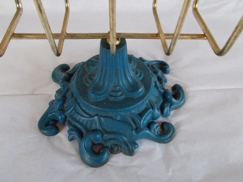 Vintage Gold Tone And Blue Metal Napkin Holder