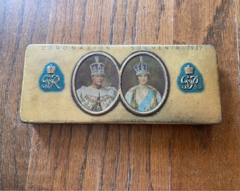 1937 coronation of Queen Elizabeth candy tin box