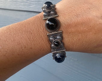 Vintage Sterling & Onyx bracelet signed RJA Mexico