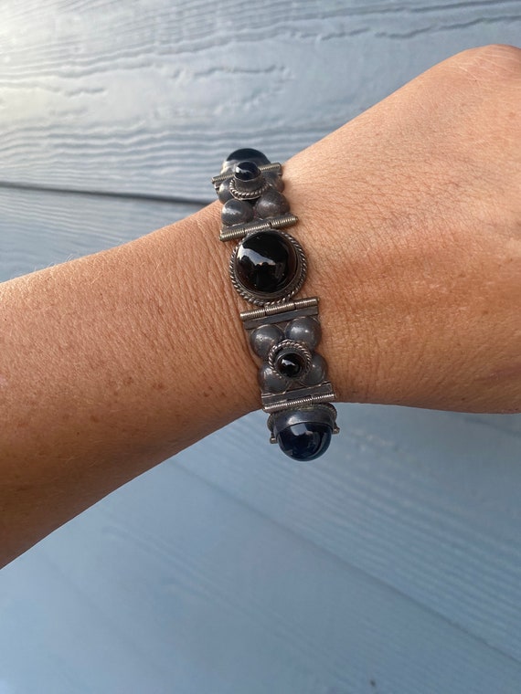 Vintage Sterling & Onyx bracelet signed RJA Mexico