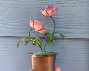 Vintage tin tile flowers in pot