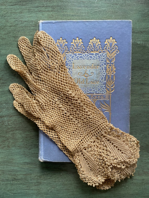 Antique hand crochet gloves