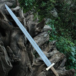 Handmade Damascus Steel Sword, Knight Sword, For Templers Sword  With Leather Sheath, Golden Wire, Anniversary Gift, Groomsman Gift,