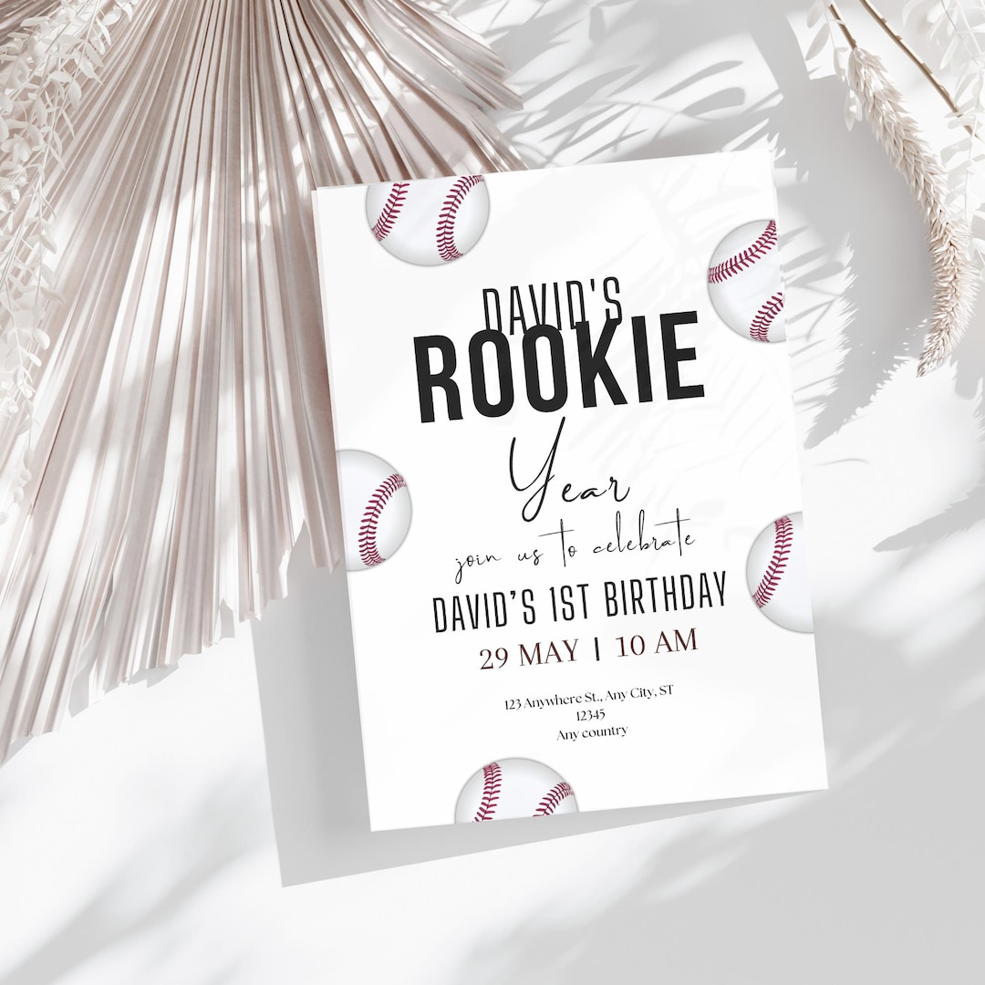 Editable Rookie of the Year First Birthday Invitation Baseball 1st ...