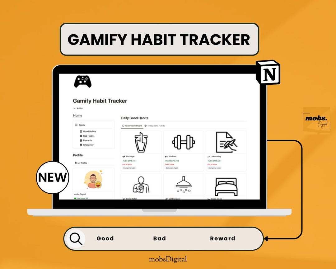 Gamified Notion Habit Tracker - Etsy