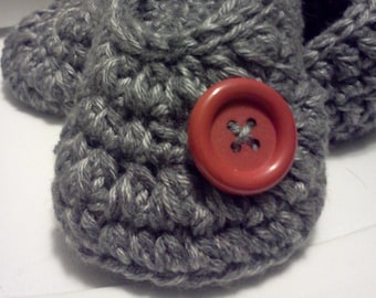 Handmade Crochet Slippers with Button, Soft House Shoes
