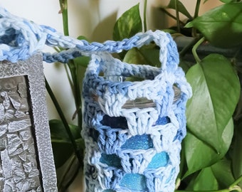 Crochet Tumbler Holder with Strap, Crossbody Cotton Drink Sling
