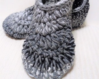 Handmade Crocheted Mens Slippers, Double Thick House Shoes