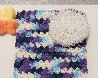 Crochet Cotton Dish Cloth with Scrubby, Eco Friendly Set of 2
