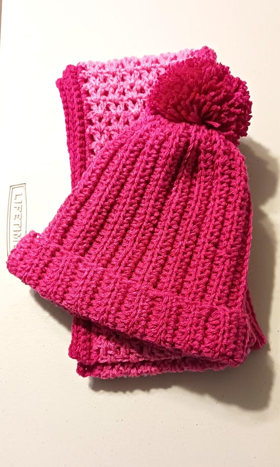 Handmade Crochet Wool Pink Hat And Scarf Set Women\'s Size Small Homemade/Handmade Crochet Pink Hat and Scarf Set sz. M | eBay main image 2