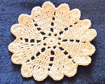 Crochet Doily, Cotton Doily, Cream Table Protector, Coaster, Plant Pad,