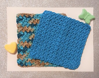 Dish Cloth, Facial Cloths, Wash Cloth, Crochet Dish Cloth, Cotton Cloth, set of 2 in Dark Turquoise