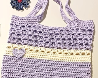 Crocheted Cotton Market Tote Bag, Reusable Beach Bag