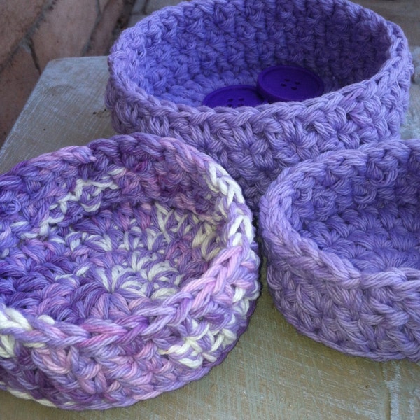 Nesting Bowls, Catchall Bowls, Crochet bowls, Storage, Lovely Lavender