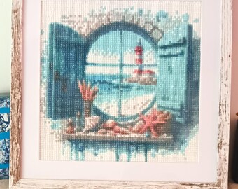 Framed Diamond Painting Art, Completed Picture, Window View