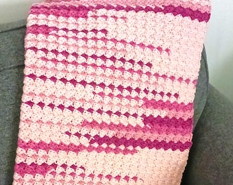 Handmade Crochet Baby Blanket, Authentic Pink 36x29