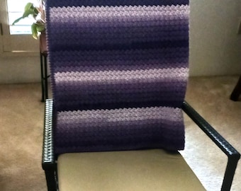 Ombre Afghan in Purple. Handmade Crochet Baby Blanket, 42x36