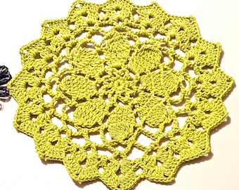 Handmade Crochet Cotton Doily, Lime Green, 11.5"