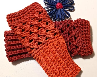 Crochet Fingerless Gloves, Hot Sauce Ombre Wrist Warmers
