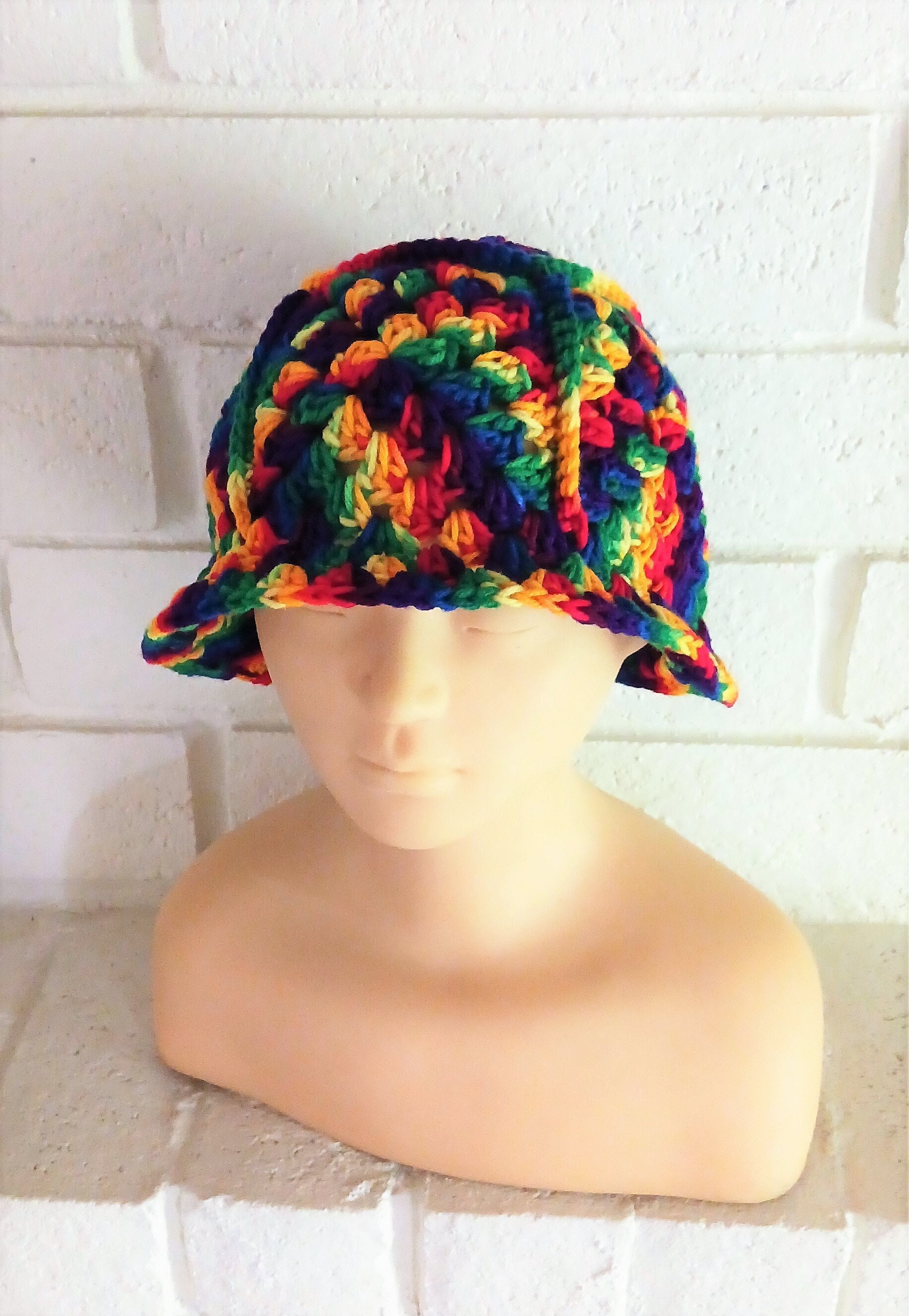 Handmade Crochet Rainbow Bucket Hat, Granny Square Style - Etsy display picture 2