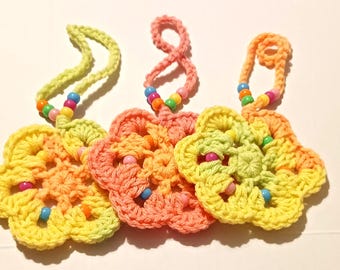 Crochet Fidget Flower, Sensory Toy with Wristlet, Sets of 3