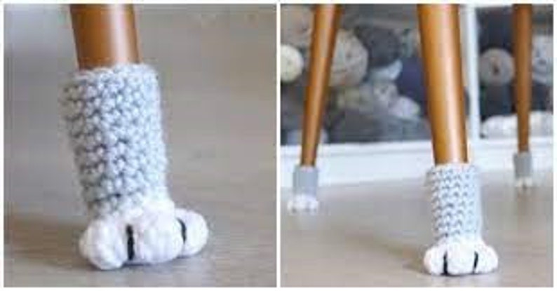 Kitty Paw Chair Sock, Crochet Chair Leg Pad, Floor Protector, Furniture Feet, Cat Paw Chair Protector. TV Tray leg sock image 3