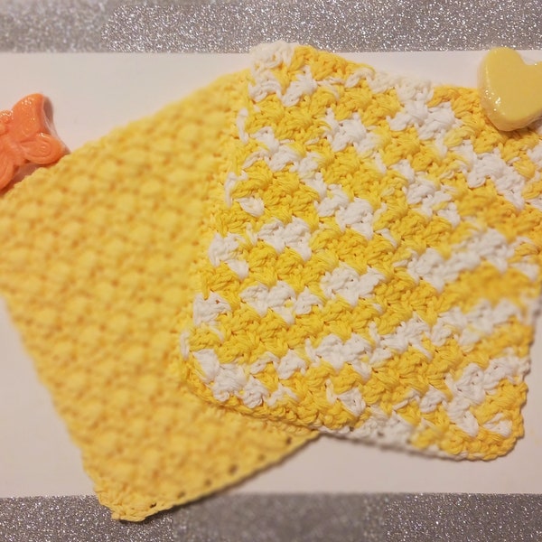 Facial Cloths, Wash Cloth, Cotton Dish Cloth, Crochet Dish Cloth, Spring Colors, Yellow,  Set of 2