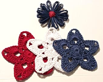Star Drink Coaster Set, Crochet, Cotton Mug Rug, Patriotic, USA