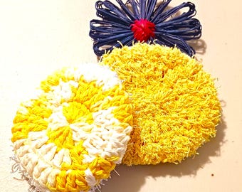 Crochet Cotton Dish Scrubby Set, Eco Friendly Kitchen Sponge