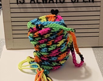 Crochet Wind Spinner, Blacklight Fiber Art Yard Decor, 42"