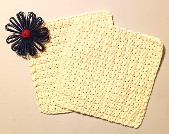 Crochet Cotton Wash Cloths, Soft Cream, Set of 2