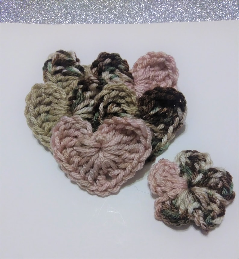 Crochet Hearts Embellishments Camo Hearts Bridal Cone Crafting Supplies Miniature Hearts Birthday Decoration Heart Applique