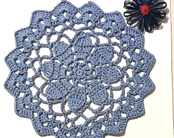 Crochet Country Blue Doily, 100% Cotton, 11.5-12 Inch