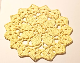 Crochet Doily, 10" Cotton Table Protector, Sunny Yellow