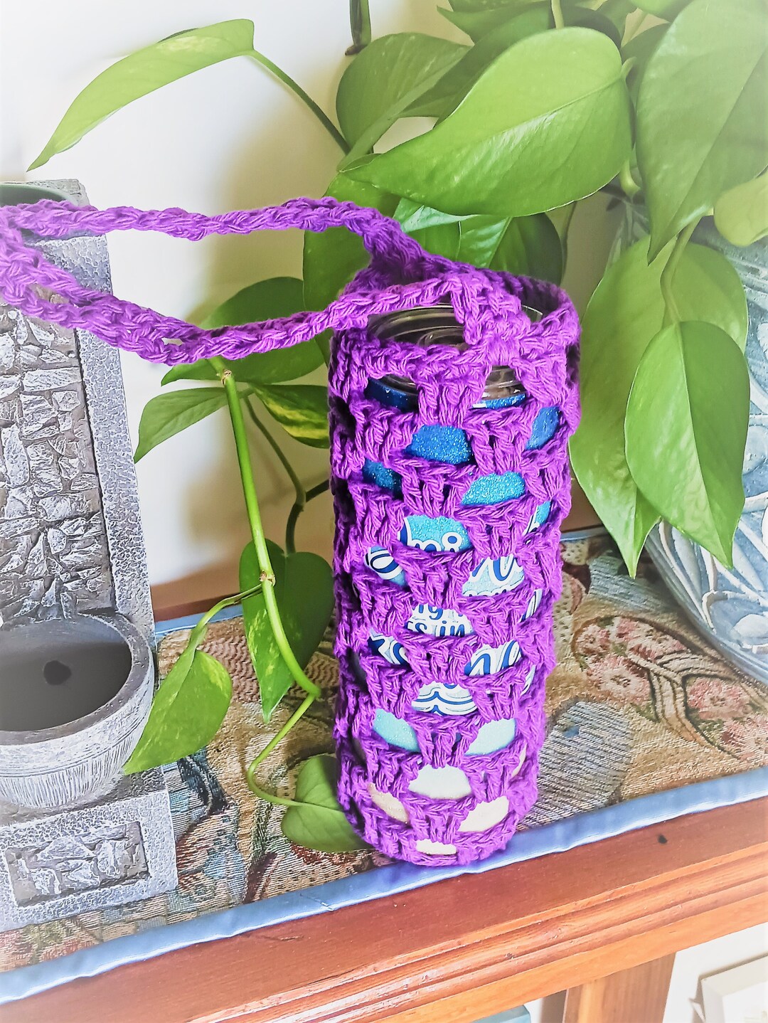 Bottle Holder With Strap, Over Shoulder Bottle Holder, Crochet Water