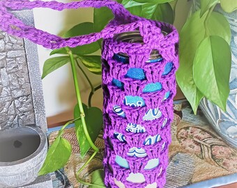 Crochet Water Bottle Holder with Strap, Cotton Tumbler Sling