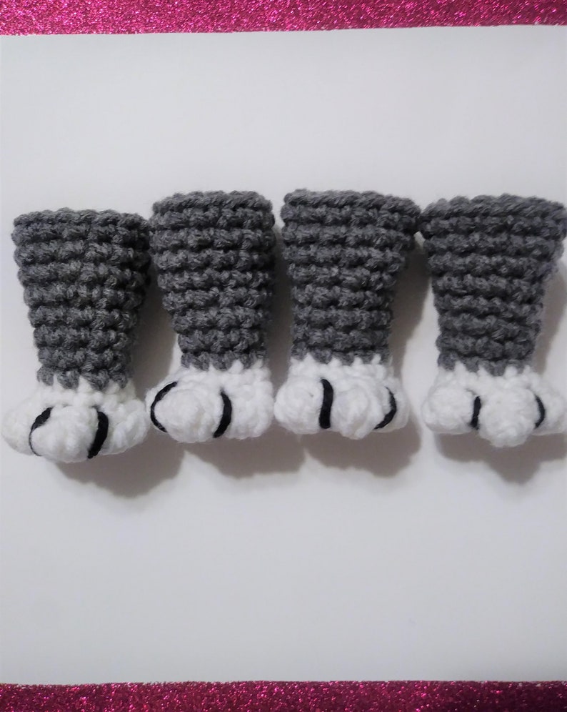 Kitty Paw Chair Sock, Crochet Chair Leg Pad, Floor Protector, Furniture Feet, Cat Paw Chair Protector. TV Tray leg sock image 1