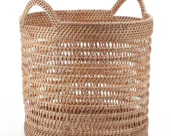 Cesta de ratán tejida a mano con asas / Organizador de almacenamiento de tejido abierto / Decoración boho para el hogar
