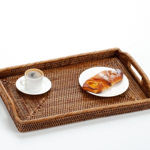 Handwoven Rattan Serving Tray – Boho Breakfast Tray, 12x19 inch