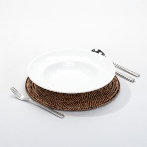 Mantel individual redondo de ratán tejido a mano: estilo bohemio para tu mesa, diámetro 28 cm