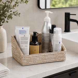 Handgewebte Rattan Aufbewahrungsbox 24x18 cm | Umweltfreundlicher Badezimmer Organizer | Boho Eitelkeit